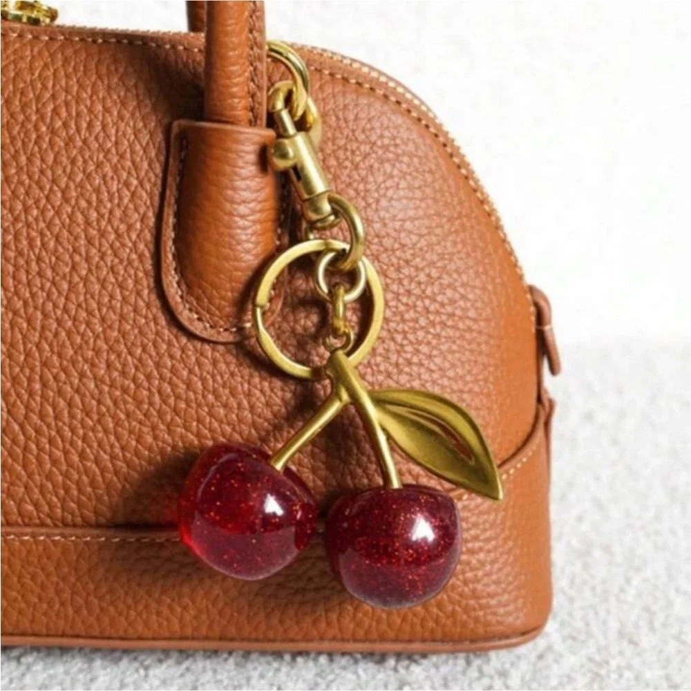Gold and Red Cherry Keychain